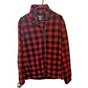 Woolrich Plaid Fleece Full Zip Sweatshirt Jacket Size Medium Mens Red Black